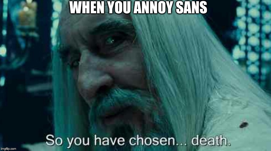 So you have chosen death | WHEN YOU ANNOY SANS | image tagged in so you have chosen death | made w/ Imgflip meme maker