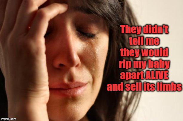 First World Problems | They didn't tell me they would rip my baby apart ALIVE and sell its limbs | image tagged in memes,first world problems,abortion is murder,abortion,abortion is evil | made w/ Imgflip meme maker