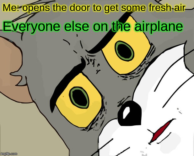 Unsettled Tom | Me: opens the door to get some fresh air; Everyone else on the airplane | image tagged in memes,unsettled tom | made w/ Imgflip meme maker