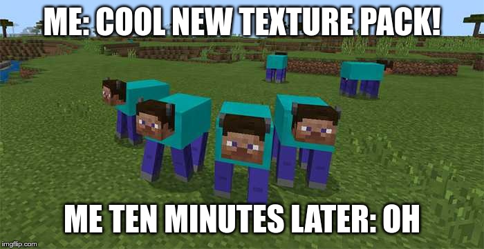 me and the boys | ME: COOL NEW TEXTURE PACK! ME TEN MINUTES LATER: OH | image tagged in me and the boys | made w/ Imgflip meme maker
