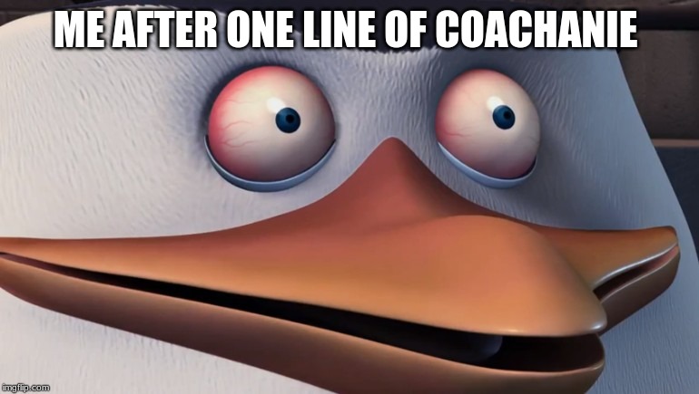 Shook Skipper | ME AFTER ONE LINE OF COACHANIE | image tagged in shook skipper | made w/ Imgflip meme maker