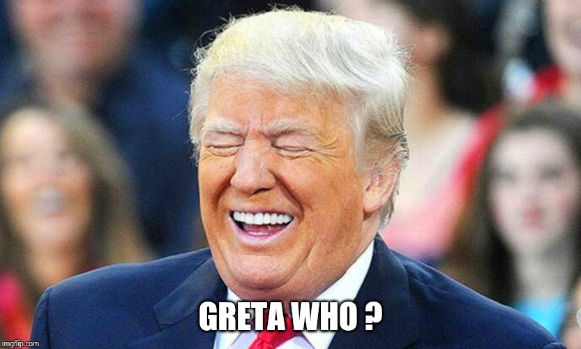 Trump laughing  | GRETA WHO ? | image tagged in trump laughing | made w/ Imgflip meme maker