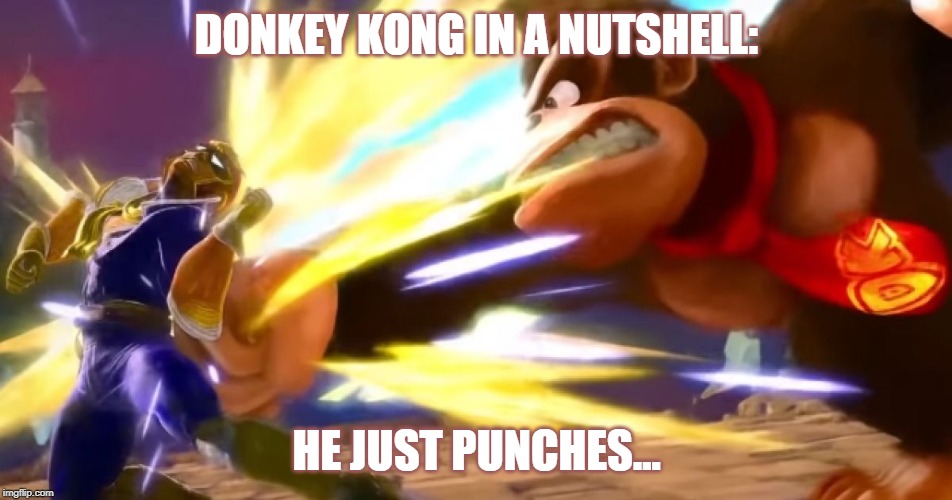 ssbu nutshell 23/82: Donkey Kong | DONKEY KONG IN A NUTSHELL:; HE JUST PUNCHES... | image tagged in dk vs captain falcon,super smash bros,donkey kong | made w/ Imgflip meme maker