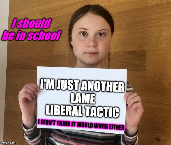 Greta Pawn | I should be in school; I'M JUST ANOTHER
 LAME

 LIBERAL TACTIC; I DIDN'T THINK IT WOULD WORK EITHER | image tagged in greta,memes,funny memes,politics | made w/ Imgflip meme maker