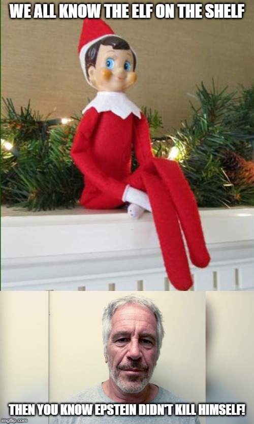 Never Forget Aug 10, 2019 | WE ALL KNOW THE ELF ON THE SHELF; THEN YOU KNOW EPSTEIN DIDN'T KILL HIMSELF! | image tagged in elf on a shelf,edkh,arkancide | made w/ Imgflip meme maker