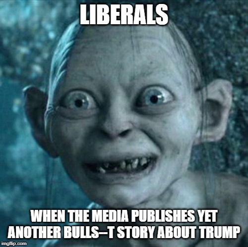 Gollum | LIBERALS; WHEN THE MEDIA PUBLISHES YET ANOTHER BULLS--T STORY ABOUT TRUMP | image tagged in memes,gollum | made w/ Imgflip meme maker