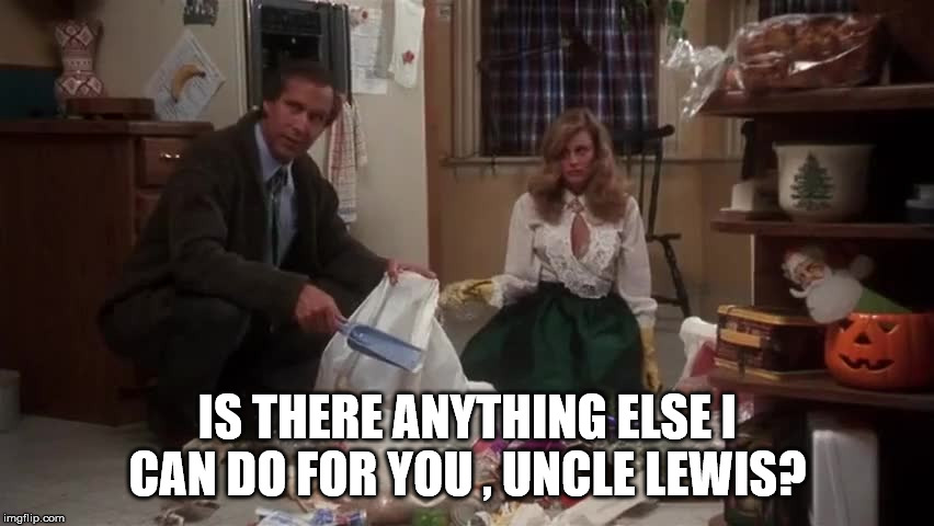 Christmas Vacation Uncle Lewis | IS THERE ANYTHING ELSE I CAN DO FOR YOU , UNCLE LEWIS? | image tagged in xmas,christmas vacation,uncle lewis,chevy chase | made w/ Imgflip meme maker
