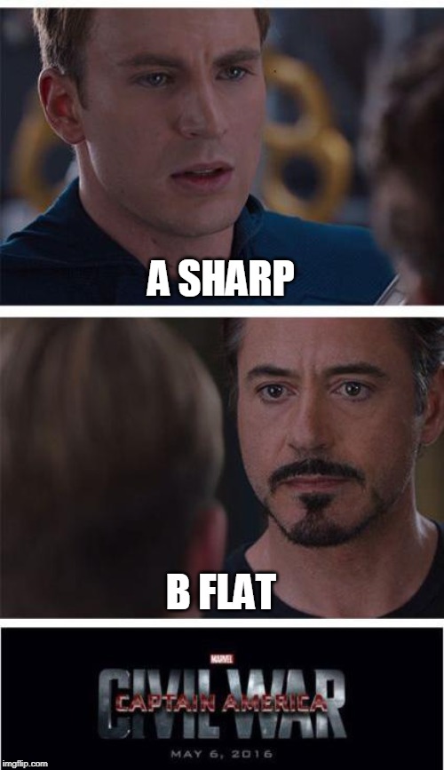 Marvel Civil War 1 | A SHARP; B FLAT | image tagged in memes,marvel civil war 1 | made w/ Imgflip meme maker