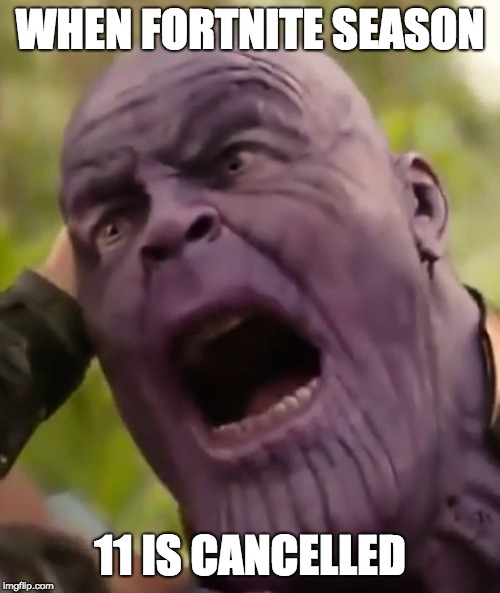 Thanos Scream | WHEN FORTNITE SEASON; 11 IS CANCELLED | image tagged in thanos scream | made w/ Imgflip meme maker