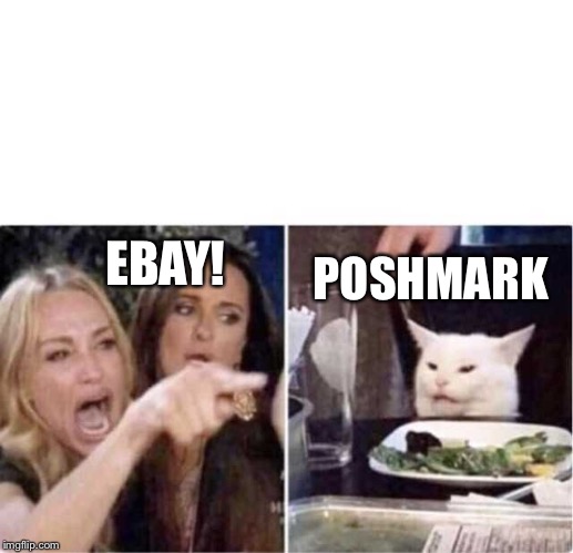 Real housewives screaming cat | POSHMARK; EBAY! | image tagged in real housewives screaming cat | made w/ Imgflip meme maker