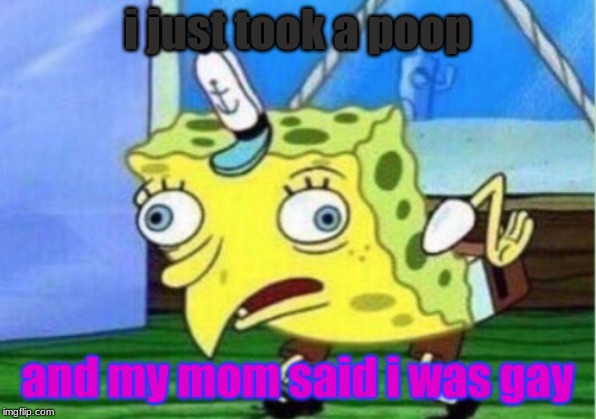 Mocking Spongebob | i just took a poop; and my mom said i was gay | image tagged in memes,mocking spongebob | made w/ Imgflip meme maker