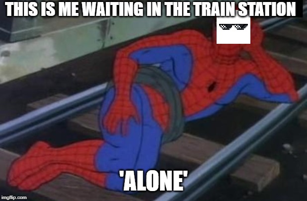 Sexy Railroad Spiderman | THIS IS ME WAITING IN THE TRAIN STATION; 'ALONE' | image tagged in memes,sexy railroad spiderman,spiderman | made w/ Imgflip meme maker