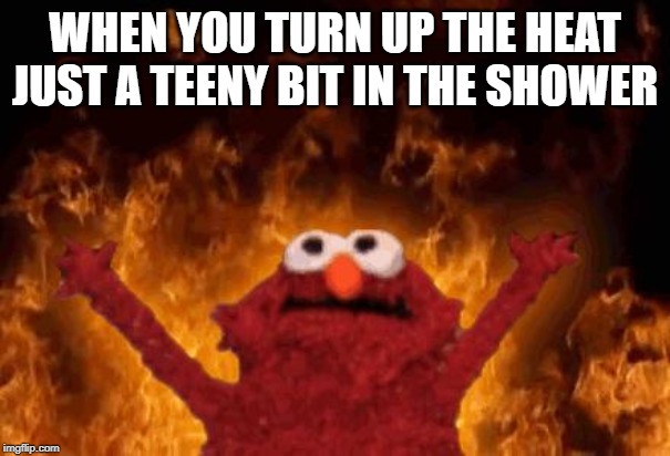elmo maligno | WHEN YOU TURN UP THE HEAT JUST A TEENY BIT IN THE SHOWER | image tagged in elmo maligno | made w/ Imgflip meme maker