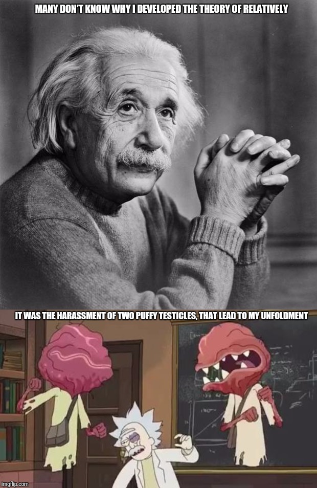 MANY DON'T KNOW WHY I DEVELOPED THE THEORY OF RELATIVELY; IT WAS THE HARASSMENT OF TWO PUFFY TESTICLES, THAT LEAD TO MY UNFOLDMENT | image tagged in einstein | made w/ Imgflip meme maker
