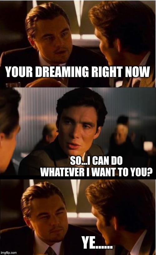Inception | YOUR DREAMING RIGHT NOW; SO...I CAN DO WHATEVER I WANT TO YOU? YE...... | image tagged in memes,inception | made w/ Imgflip meme maker