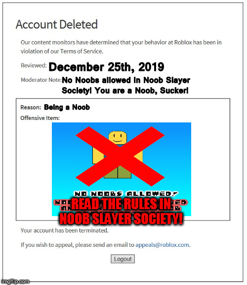 Banned From Roblox Imgflip