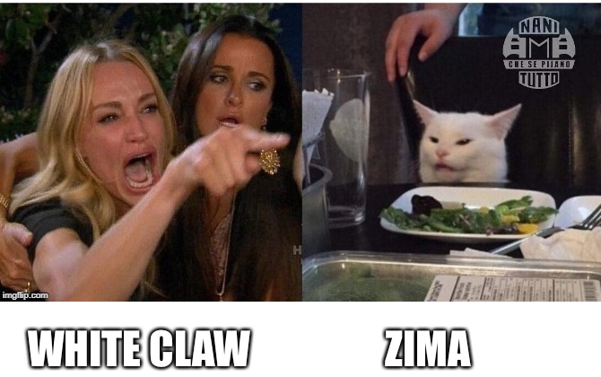 white cat table | WHITE CLAW                 ZIMA | image tagged in white cat table | made w/ Imgflip meme maker