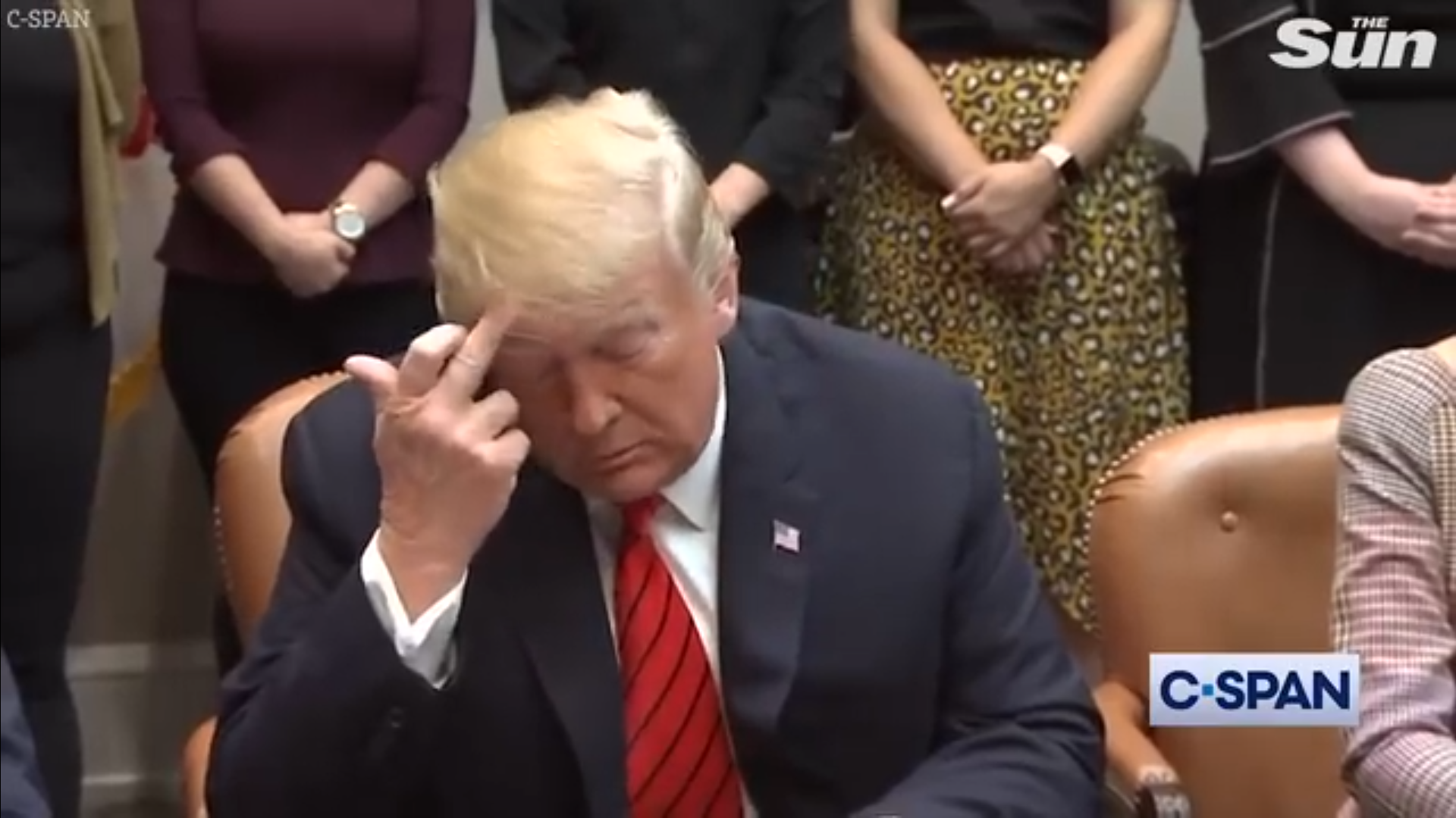 Trump scratches forehead Blank Meme Template