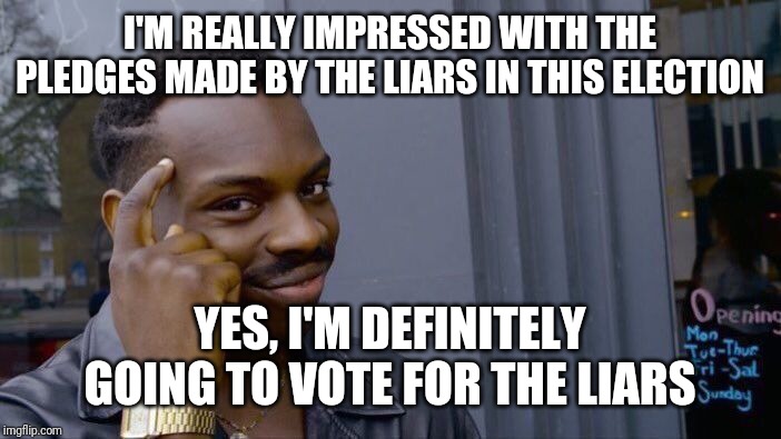 Election lies | I'M REALLY IMPRESSED WITH THE PLEDGES MADE BY THE LIARS IN THIS ELECTION; YES, I'M DEFINITELY GOING TO VOTE FOR THE LIARS | image tagged in memes,lie,liars,election | made w/ Imgflip meme maker