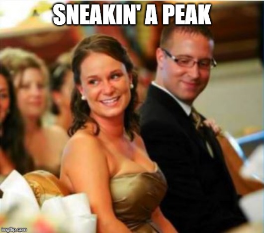BUSTed | SNEAKIN' A PEAK | image tagged in big boobs,pervert | made w/ Imgflip meme maker