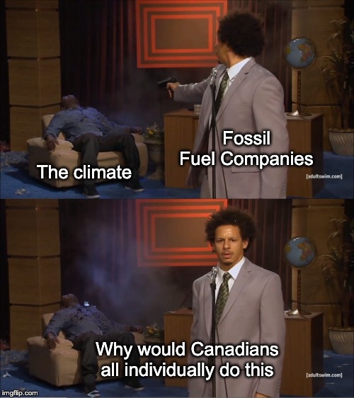 Who Killed Hannibal | Fossil Fuel Companies; The climate; Why would Canadians all individually do this | image tagged in memes,who killed hannibal | made w/ Imgflip meme maker