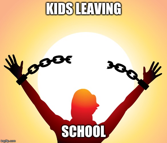 freedom | KIDS LEAVING; SCHOOL | image tagged in freedom | made w/ Imgflip meme maker