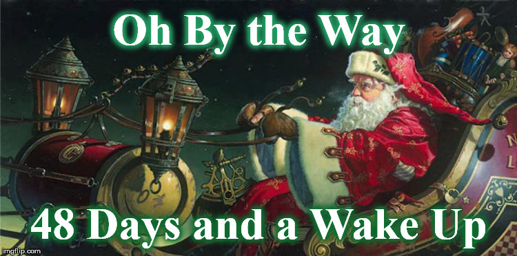 santa | Oh By the Way; 48 Days and a Wake Up | image tagged in santa | made w/ Imgflip meme maker