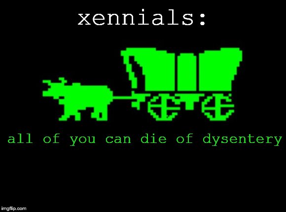 Oregon trail | xennials:; all of you can die of dysentery | image tagged in oregon trail | made w/ Imgflip meme maker