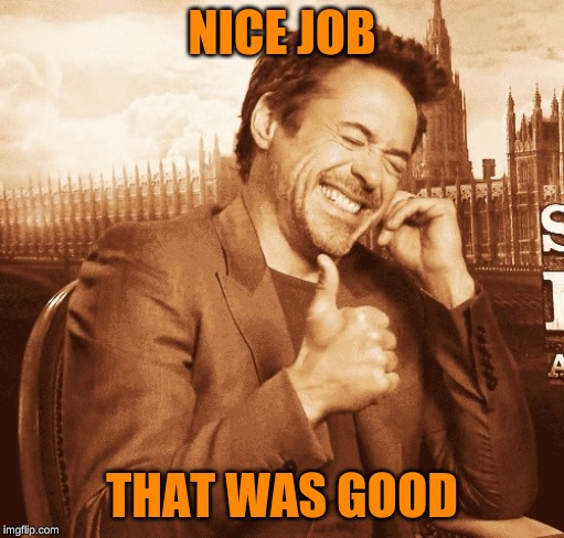 laughing | NICE JOB THAT WAS GOOD | image tagged in laughing | made w/ Imgflip meme maker