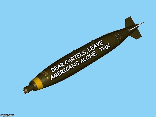 Mk82 500 lb bomb | DEAR CARTELS, LEAVE AMERICANS ALONE.  THX | image tagged in mk82 500 lb bomb | made w/ Imgflip meme maker