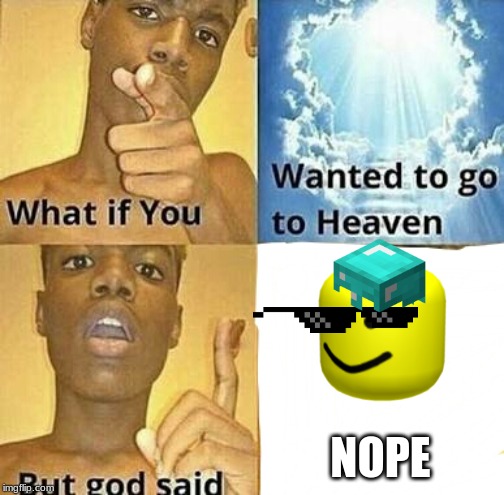 What if you wanted to go to Heaven | NOPE | image tagged in what if you wanted to go to heaven | made w/ Imgflip meme maker