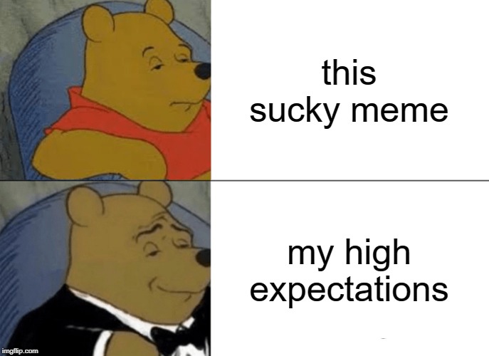 Tuxedo Winnie The Pooh | this sucky meme; my high expectations | image tagged in memes,tuxedo winnie the pooh | made w/ Imgflip meme maker