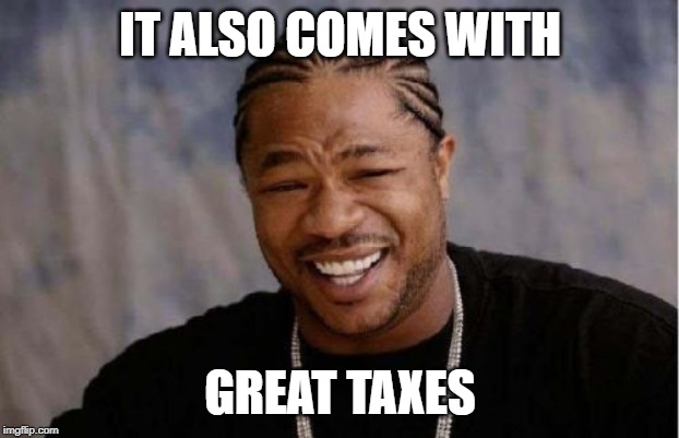IT ALSO COMES WITH GREAT TAXES | image tagged in memes,yo dawg heard you | made w/ Imgflip meme maker