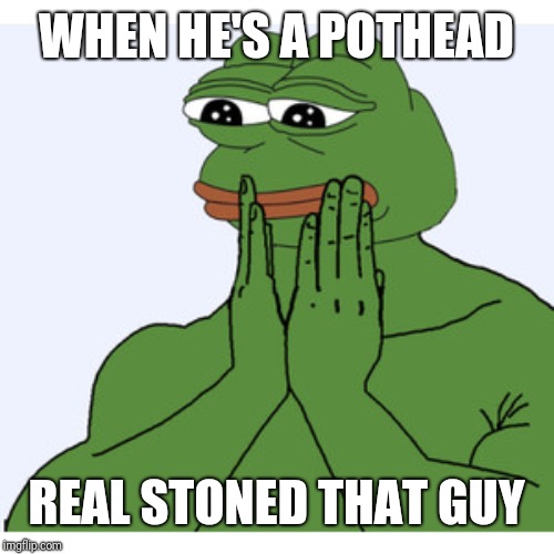 Admiring Pepe the frog | WHEN HE'S A POTHEAD; REAL STONED THAT GUY | image tagged in admiring pepe the frog | made w/ Imgflip meme maker