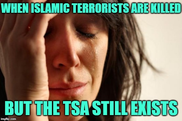 TSA Problems | WHEN ISLAMIC TERRORISTS ARE KILLED; BUT THE TSA STILL EXISTS | image tagged in first world problems,so true memes,tsa,islamic terrorism,george bush,life lessons | made w/ Imgflip meme maker