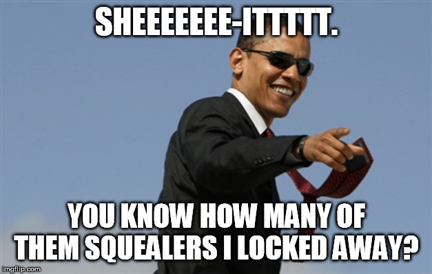 Cool Obama Meme | SHEEEEEEE-ITTTTT. YOU KNOW HOW MANY OF THEM SQUEALERS I LOCKED AWAY? | image tagged in memes,cool obama | made w/ Imgflip meme maker