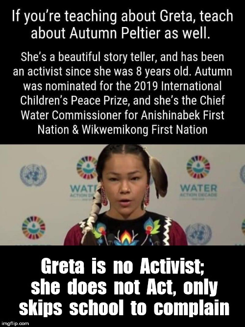 TrueActivist | Greta  is  no  Activist;  she  does  not  Act,  only  skips  school  to  complain | image tagged in political meme,climate change | made w/ Imgflip meme maker