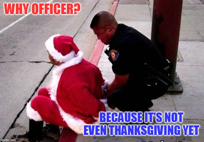 Seem legit to me | WHY OFFICER? BECAUSE IT'S NOT EVEN THANKSGIVING YET | image tagged in just a joke | made w/ Imgflip meme maker