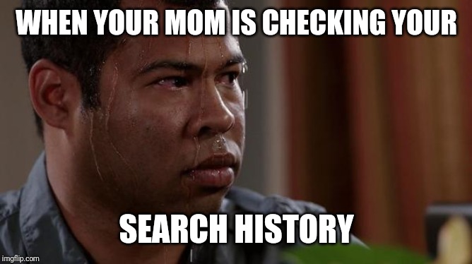 sweating bullets | WHEN YOUR MOM IS CHECKING YOUR; SEARCH HISTORY | image tagged in sweating bullets | made w/ Imgflip meme maker