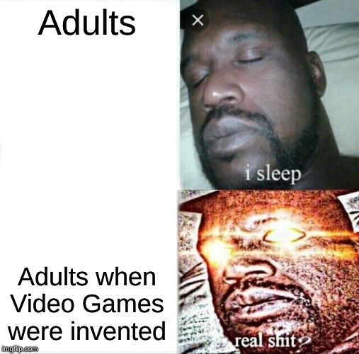 Sleeping Shaq Meme | Adults; Adults when Video Games were invented | image tagged in memes,sleeping shaq | made w/ Imgflip meme maker