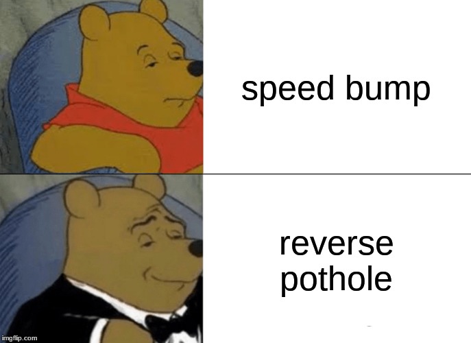 Tuxedo Winnie The Pooh Meme | speed bump; reverse pothole | image tagged in memes,tuxedo winnie the pooh | made w/ Imgflip meme maker