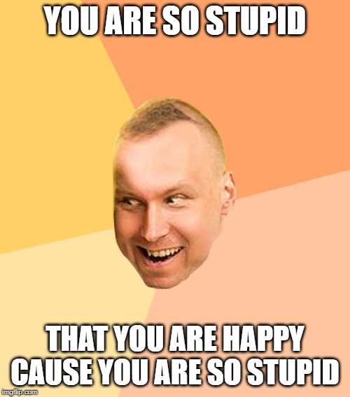 YOU ARE SO STUPID; THAT YOU ARE HAPPY CAUSE YOU ARE SO STUPID | image tagged in stupid,so stupid | made w/ Imgflip meme maker
