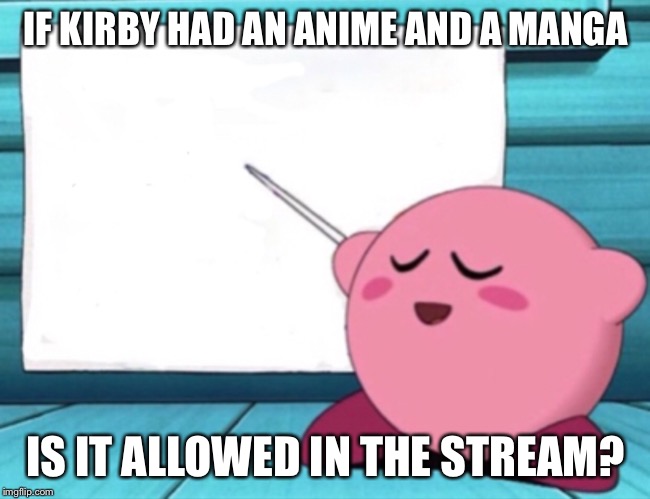 Kirby's lesson | IF KIRBY HAD AN ANIME AND A MANGA IS IT ALLOWED IN THE STREAM? | image tagged in kirby's lesson | made w/ Imgflip meme maker