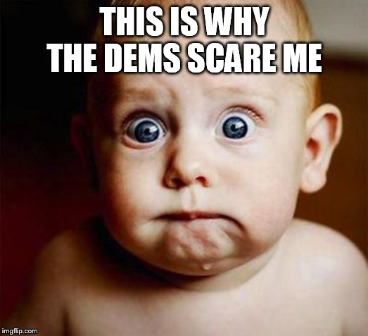 scared baby | THIS IS WHY THE DEMS SCARE ME | image tagged in scared baby | made w/ Imgflip meme maker
