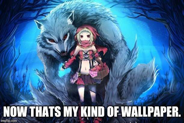I found this wallpaper and its perfect. | NOW THATS MY KIND OF WALLPAPER. | image tagged in anime,wolf,wallpapers | made w/ Imgflip meme maker