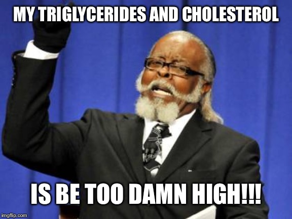 Too Damn High | MY TRIGLYCERIDES AND CHOLESTEROL; IS BE TOO DAMN HIGH!!! | image tagged in memes,too damn high | made w/ Imgflip meme maker