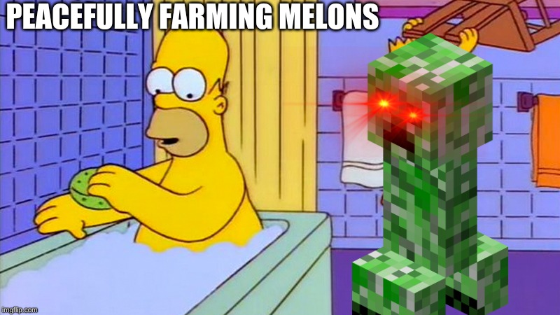 bart hitting homer with a chair | PEACEFULLY FARMING MELONS | image tagged in bart hitting homer with a chair | made w/ Imgflip meme maker