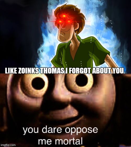 LIKE ZOINKS THOMAS I FORGOT ABOUT YOU | image tagged in ultra instinct shaggy,you dare oppose me mortal | made w/ Imgflip meme maker
