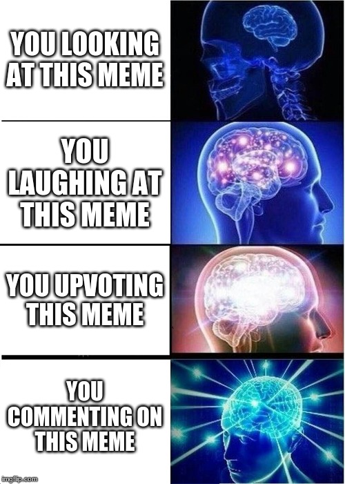 Expanding Brain | YOU LOOKING AT THIS MEME; YOU LAUGHING AT THIS MEME; YOU UPVOTING THIS MEME; YOU COMMENTING ON THIS MEME | image tagged in memes,expanding brain | made w/ Imgflip meme maker