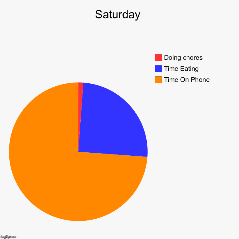 Saturday | Time On Phone, Time Eating, Doing chores | image tagged in charts,pie charts | made w/ Imgflip chart maker
